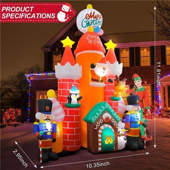 11Ft Christmas Inflatables Castle Blow Up Decorations Outdoor Santa Led Lights - Picture 6 of 6